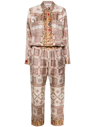 Pierre-louis Mascia Aloe Mix-print Jumpsuit In Beige