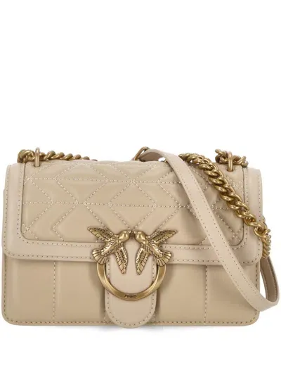 Pinko Logo Plaque Quilted Crossbody Bag In Beige