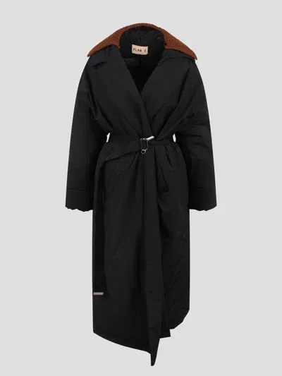 Plan C Padded Long Coat In Black