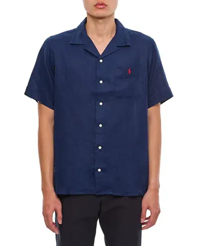 Polo Ralph Lauren Linen Classic Fit Button Down Camp Shirt In Navy