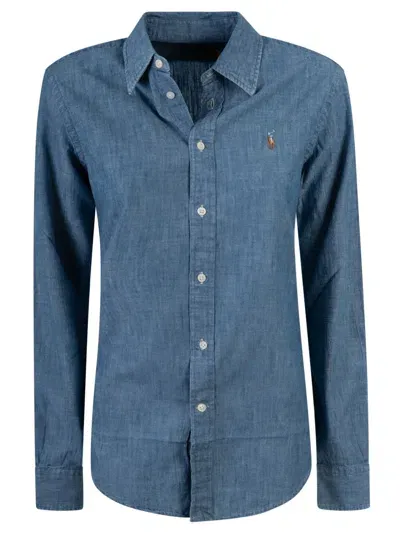 Polo Ralph Lauren Logo Denim Shirt In Azzurro