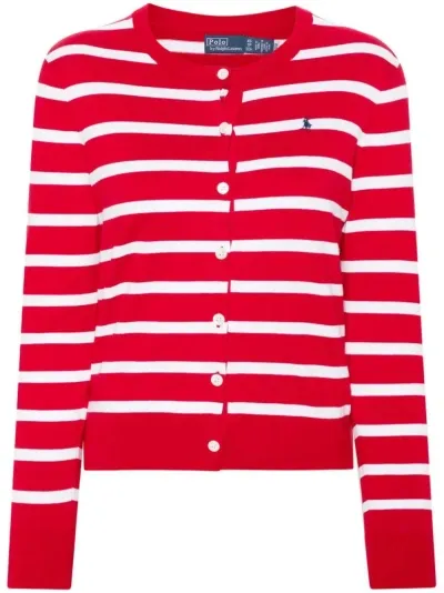 Polo Ralph Lauren Long Sleeves Crew Neck Braided Striped Sweater In Red