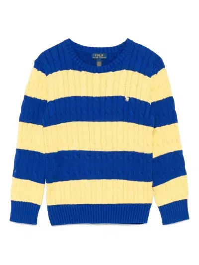 Polo Ralph Lauren Kids' Striped Cable-knit Sweater In Blue