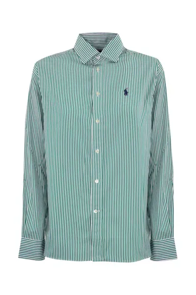 Polo Ralph Lauren Striped Poplin Shirt  In Green