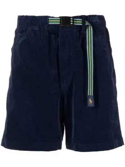 Polo Ralph Lauren Velvet Buckled-waistband Shorts In Blue