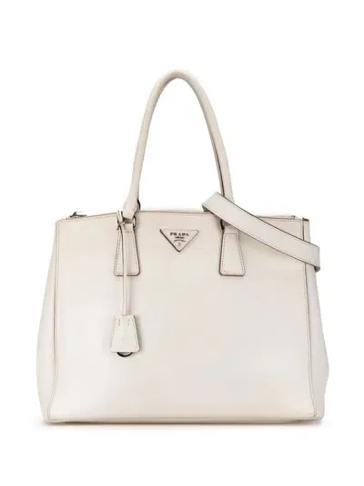 Pre-owned Prada 2013-2023 Large City Calfskin Galleria Double Zip Satchel In White