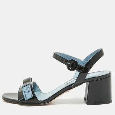 Pre-owned Prada Black Patent Leather Ankle Strap Sandals Size 37