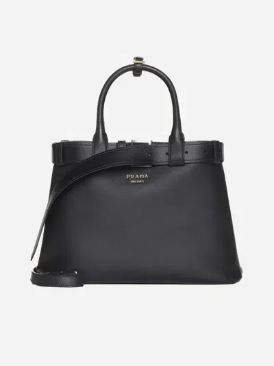 Prada Buckle Leather Medium Tote Bag