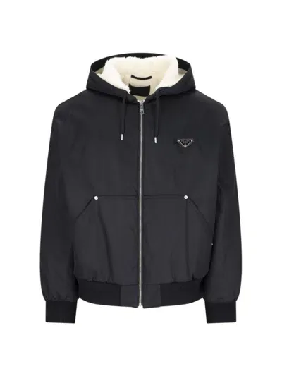 Prada Zip Hooded Jacket In Nero