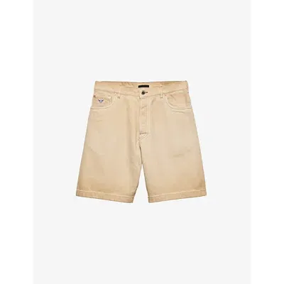 Prada Faded-effect Denim Shorts In Neutral