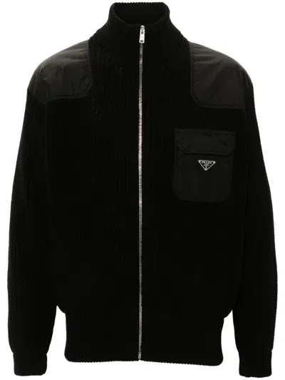 Prada Triangle-logo Cashmere Cardigan In Black