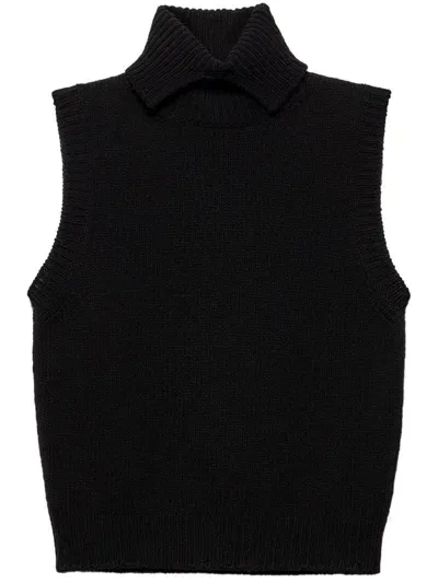 Prada Roll-neck Cashmere Vest In Black  