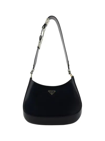 Prada Cleo Black Leather Shoulder Bag With Rock Shoulder