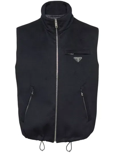 Prada Triangle-logo Cashmere Gilet In Blue