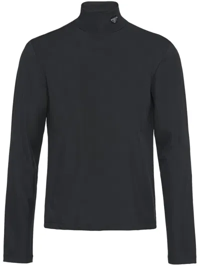 Prada Logo-patch Long-sleeve T-shirt In Black