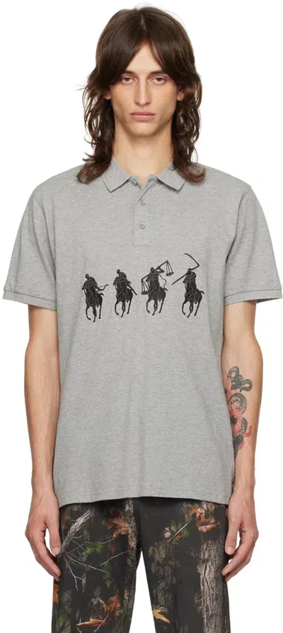 Praying Gray Embroidered Horsemen Polo In Grey