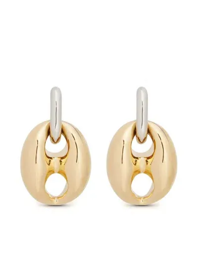 Rabanne Silver And Gold Xtra Eight Dang Earrings With Pressure Closure In Brass And Aluminum Woman In Gold Silver