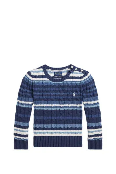 Ralph Lauren Kids' Striped Cotton Cable Sweater In Blue