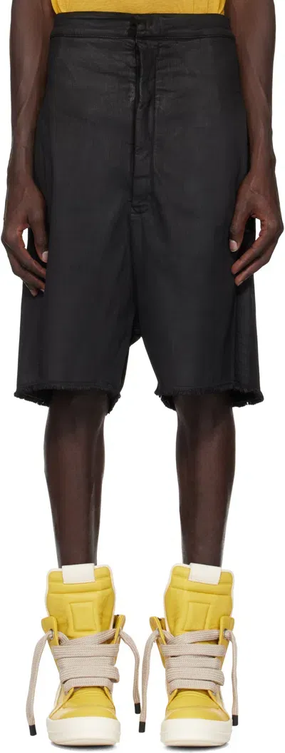 Rick Owens Black Porterville Cutoffs Denim Shorts In 99 Black/black