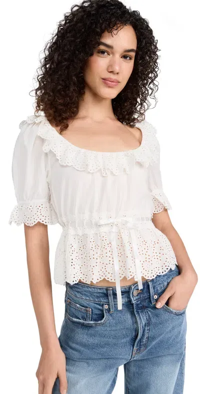 Rixo London Elna Top Daisy Embroidery Ivory