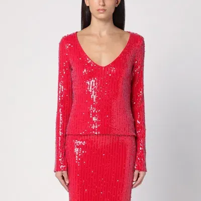 Rotate Birger Christensen Rotate Birgerchristensen  Red Sweater With Micro Sequins