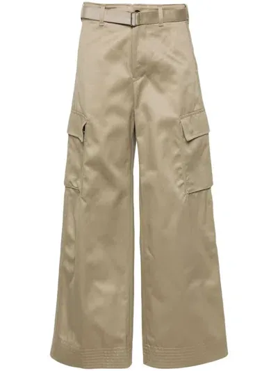 Sacai Belted Cargo Trousers In Brown