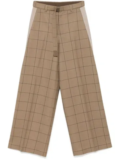 Sacai Checked Trousers In Brown