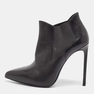 Pre-owned Saint Laurent Black Leather Ela Ankle Booties Size 40