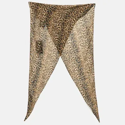 Pre-owned Saint Laurent Brown Leopard Print Wool Losange Scarf