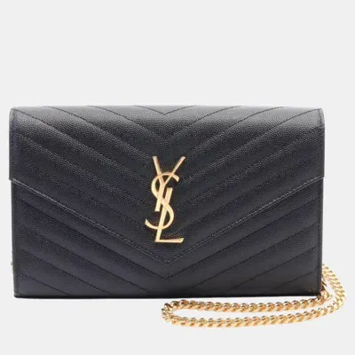 Pre-owned Saint Laurent Leather Black Monogram Shoulder Bag