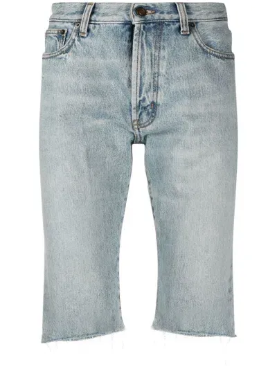 Saint Laurent Raw-cut Edge Denim Shorts In Blue