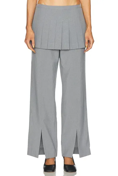 Sandy Liang Lichi Layered Split Straight Leg Pants In Grey