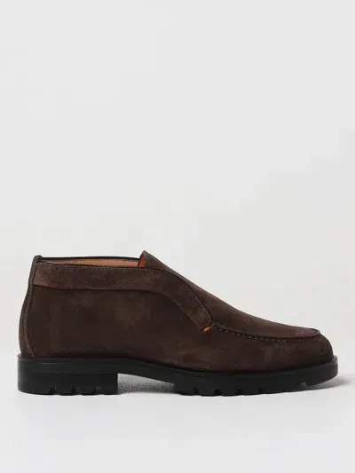 Santoni Calf-suede Almond-toe Loafers In Braun