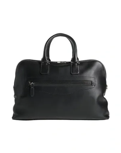 Santoni Logo-debossed Leather Laptop Bag In Black