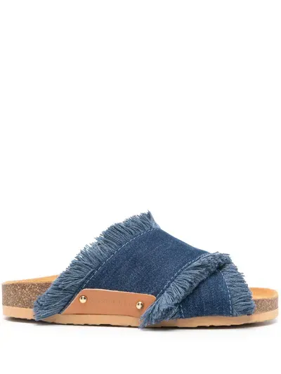 See By Chloé Frayed Denim Sandals In Blue