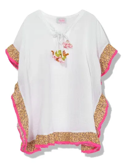 Seliniaction Kids' Leopard-trim Kaftan In 白色