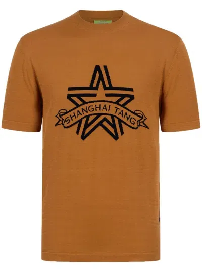 Shanghai Tang Star Cotton Knitted T-shirt In Brown