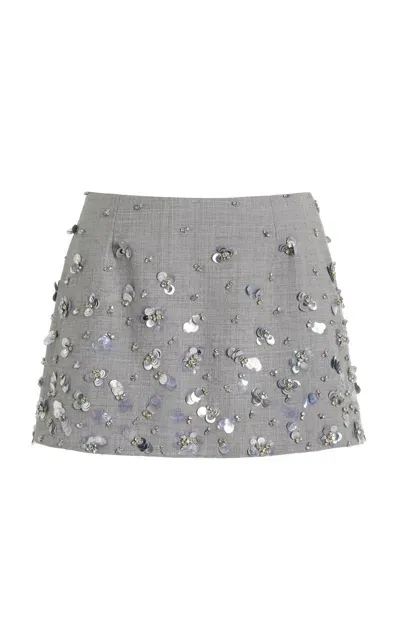 Simkhai Larissa Embellished Wool Mini Skirt In Grey