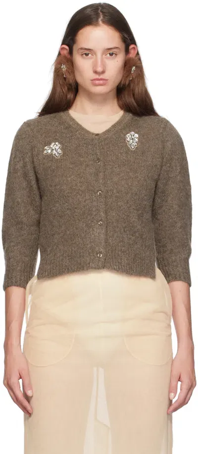 Simone Rocha Brown Cropped Alpaca Knit Cardigan In 褐色