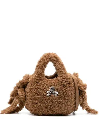 Simone Rocha Embellished Baby Egg Tote Bag In Brown