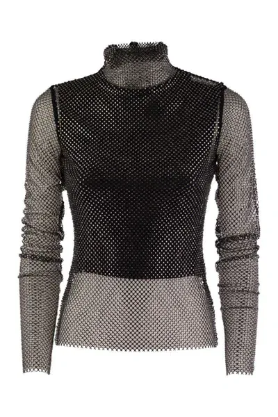 Sportmax Valdai Embellished Mesh Top In Black