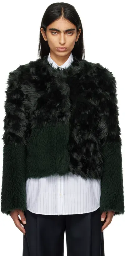 Stand Studio Green Halle Faux-fur Jacket In 57050 Bottle Green