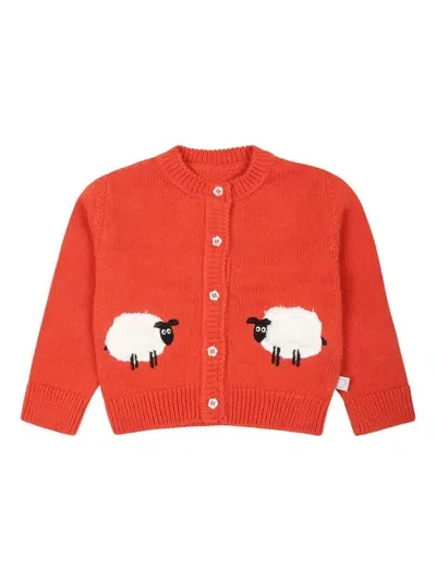 Stella Mccartney Babies' Sheep-appliqué Knit Cardigan In Red