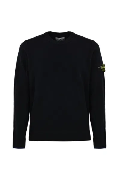 Stone Island 526a1 Stretch Wool Sweater In Navy Blue