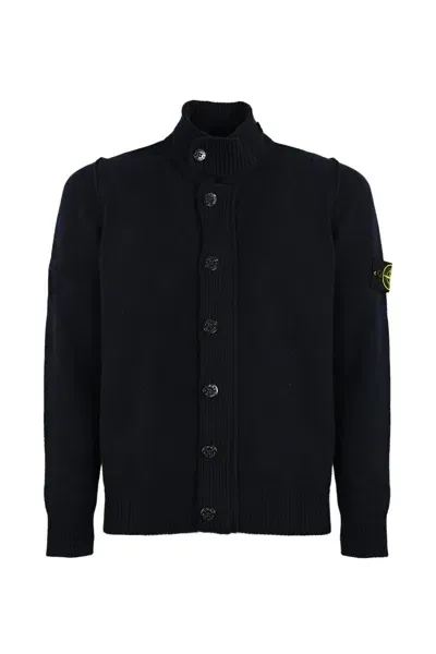 Stone Island Cardigan 547a3 In Wool In Navy Blue