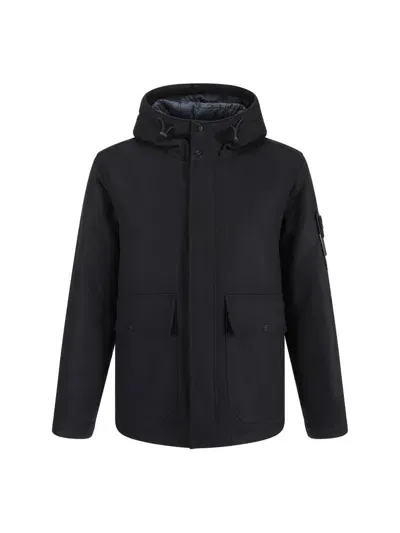 Stone Island Compass Patch Hooded Jacket In Black