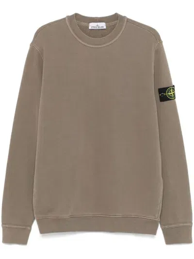 Stone Island Logo Cotton Crewneck Sweatshirt In Gray