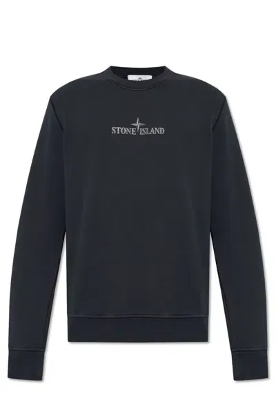 Stone Island Logo Printed Crewneck Sweatshirt In Navy