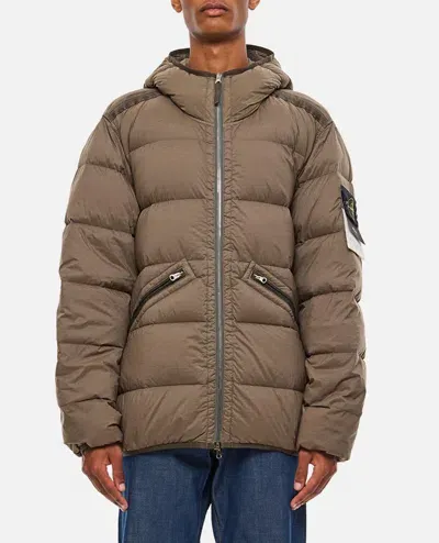 Stone Island Real Down Jacket In Brown