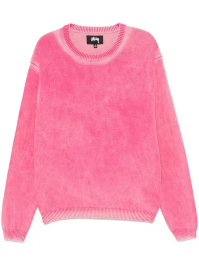 Stussy Relaxed Fit Crewneck Cotton Sweater In Pink